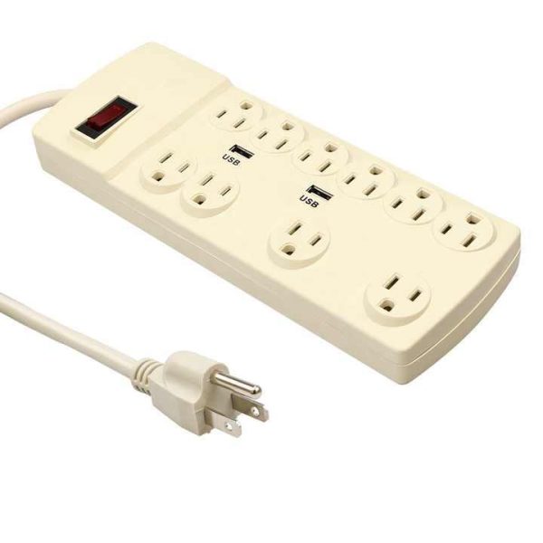 USB Power Socket, 700 Joules 10 Outlet Heavy Duty Extension Cord Power Strip with Surge Protector