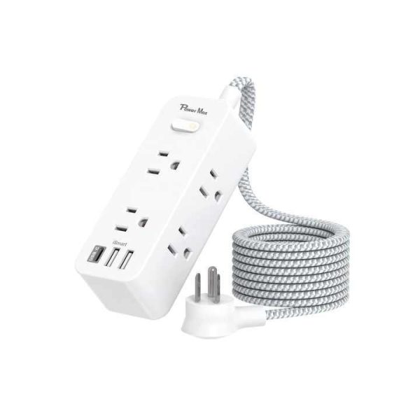 US Canada 6 Outlets and 3 USB Ports(3.1A) Travel Power Strip, Desktop Charging Station With 5 ft Braided Extension Cord