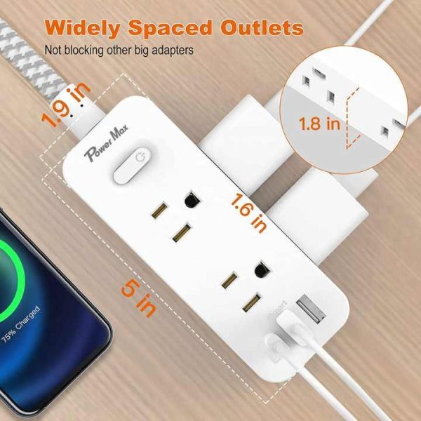 US Canada 6 Outlets and 3 USB Ports(3.1A) Travel Power Strip, Desktop Charging Station With 5 ft Braided Extension Cord