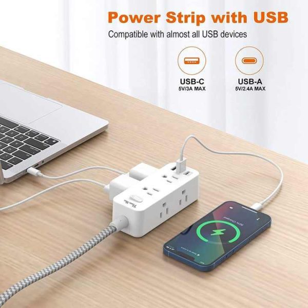 US Canada 6 Outlets and 3 USB Ports(3.1A) Travel Power Strip, Desktop Charging Station With 5 ft Braided Extension Cord