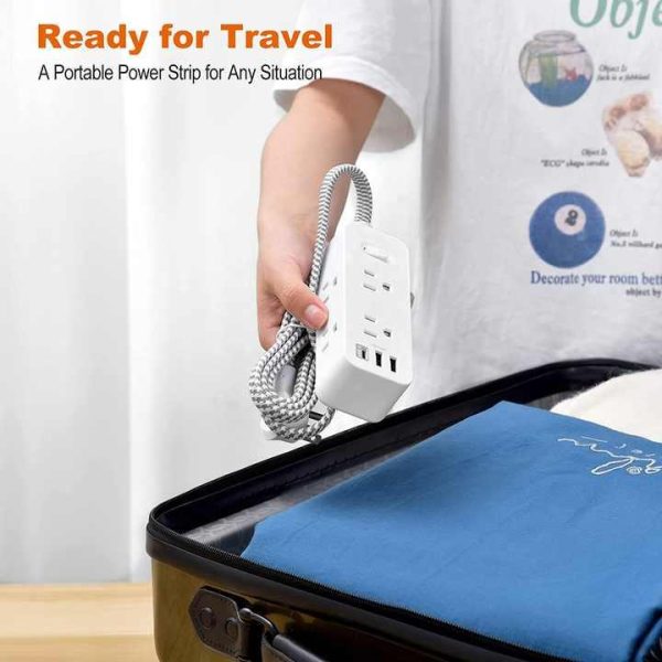 US Canada 6 Outlets and 3 USB Ports(3.1A) Travel Power Strip, Desktop Charging Station With 5 ft Braided Extension Cord