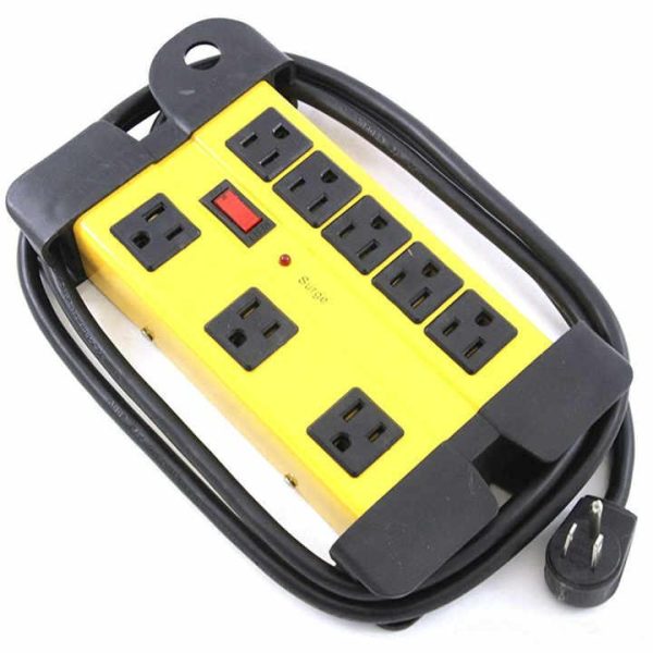 6FT Extension Cord Wide Spaced 8 Outlet Workshop Surge Protector Industrial Metal Power Strip