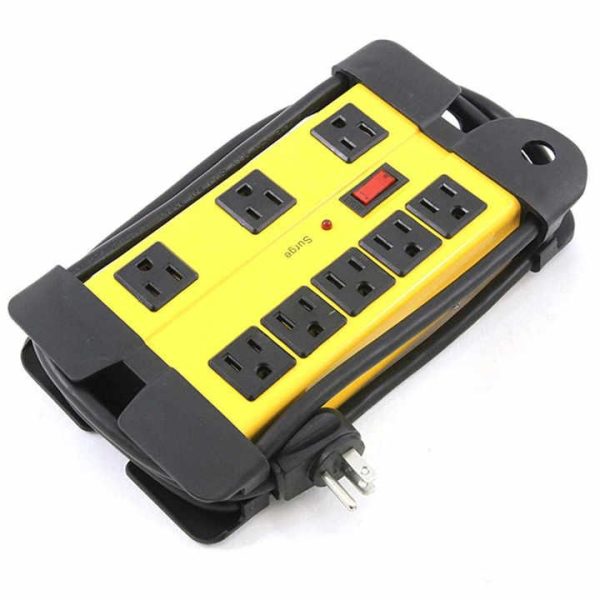 6FT Extension Cord Wide Spaced 8 Outlet Workshop Surge Protector Industrial Metal Power Strip