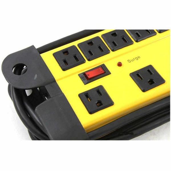 6FT Extension Cord Wide Spaced 8 Outlet Workshop Surge Protector Industrial Metal Power Strip