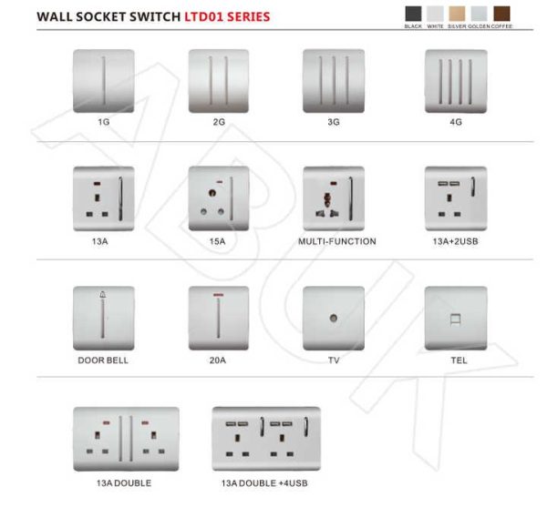 New Design 250V 10A 2 Gang 2 Way UK/EU Standard Push Button Wall Switches and Sockets Light Electric Switches for Home