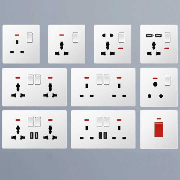 Wholesale EU/UK Standard 240V Universal Electrical Outlet 1/2/3 Gang 2 Way LED Light Home Wall Switch and Socket