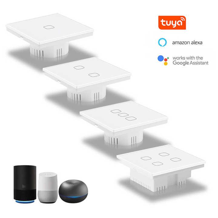 New Design EU/UK 1/2/3/4 Gang Glass Panel 120v Wireless Mini Smart Home System Tuya Touch Wifi Light Wall Switches