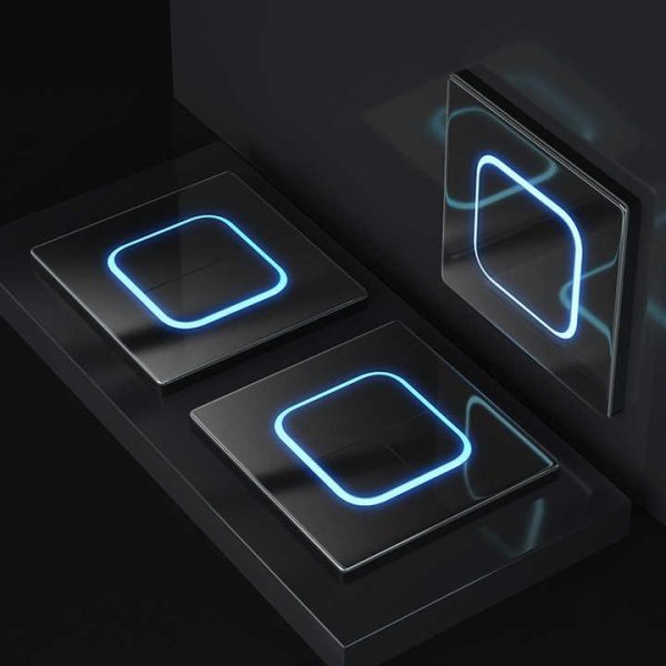 UK Type 86mm Glass Plate Fashion Design Click Button Wall Switch with Ring Led Indicator 1gang 1way Wall Plate