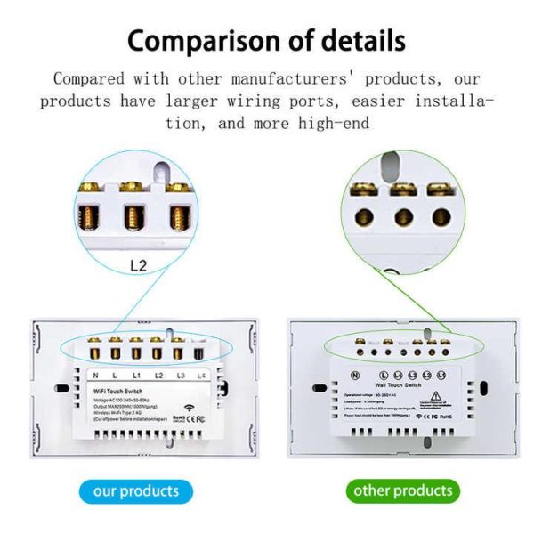 Zigbee 120 US White 1 234Gang/2Way Smart Wifi Touch Light Switch Smart Tuya Wifi Switches Work Alexa Google Home Wall Switch