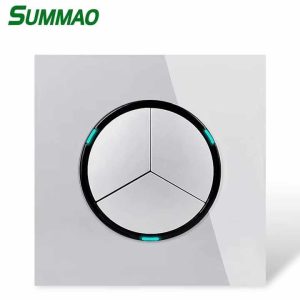 Summao Smart WiFi Grey 3 Gang 2 Way round Tempered Glass Light Switch 16A Max. Current for Home Wall Switch