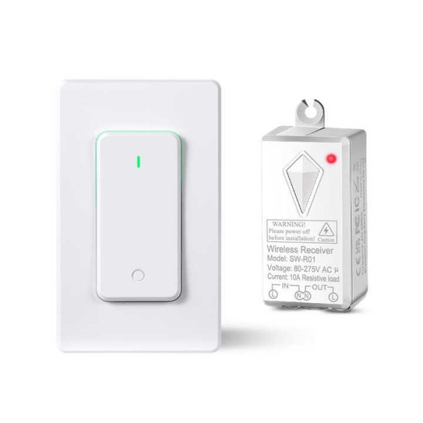 IP66 Wireless Mini Remote Wall Switch Kit Max. 10A Current Single Pole Without WiFi No Wiring Needed for Wireless Light Switches