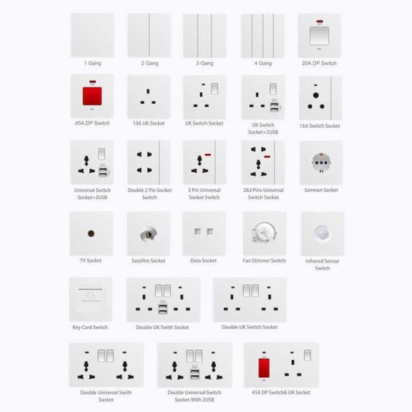 Ultra-thin Good Quality Electrical Socket and Switch Manufacturer 13A Wall Push Button Light Switch for Building