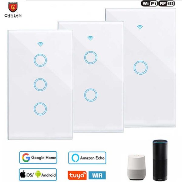 110v 220v No Neutral & Neutral Wire 1/2/3/4 Gang Tuya WiFi Light Switch With RF433 Electric Wall Smart Touch Switch Alexa