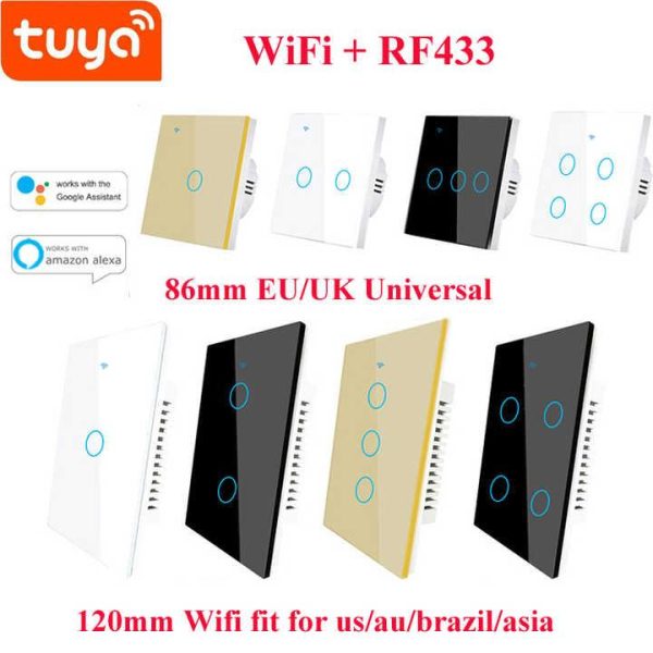 110v 220v No Neutral & Neutral Wire 1/2/3/4 Gang Tuya WiFi Light Switch With RF433 Electric Wall Smart Touch Switch Alexa