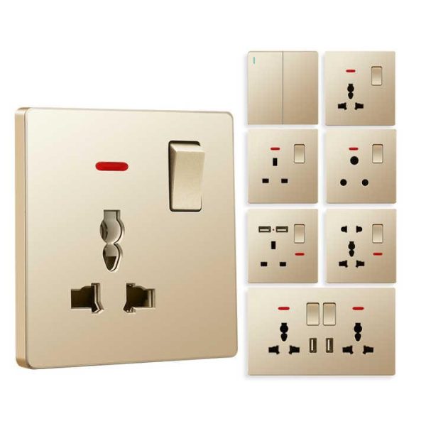 Factory Custom Electric Power Indoor Household Modern 3pin 5pin Wall Socket 15A 16A 250V 1 2 3 Gang 1 2 Multi Way Wall Switches