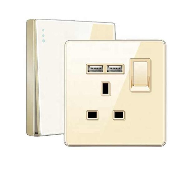 CE BS Luxury Gold UK Wall Switches and Sockets 1 Gang 2 Way Light Switch Socket Electrical Universal Double USB Type C Sockets