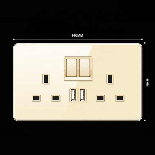 CE BS Luxury Gold UK Wall Switches and Sockets 1 Gang 2 Way Light Switch Socket Electrical Universal Double USB Type C Sockets