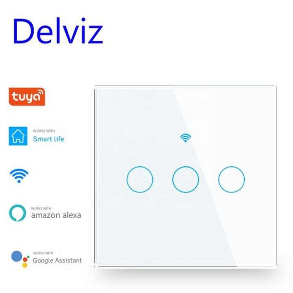 Delviz EU Standard Glass Panel,Remote Control Wall-mounted Switch Work With Google Alexa,WIFI Tuya Smart Touch Wall Light Switch